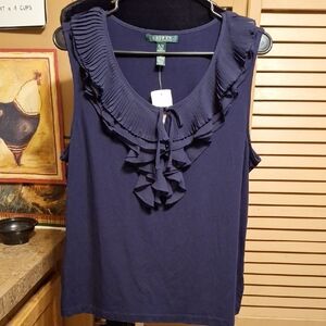 Lauren Ralph Lauren Navy Ruffle Top